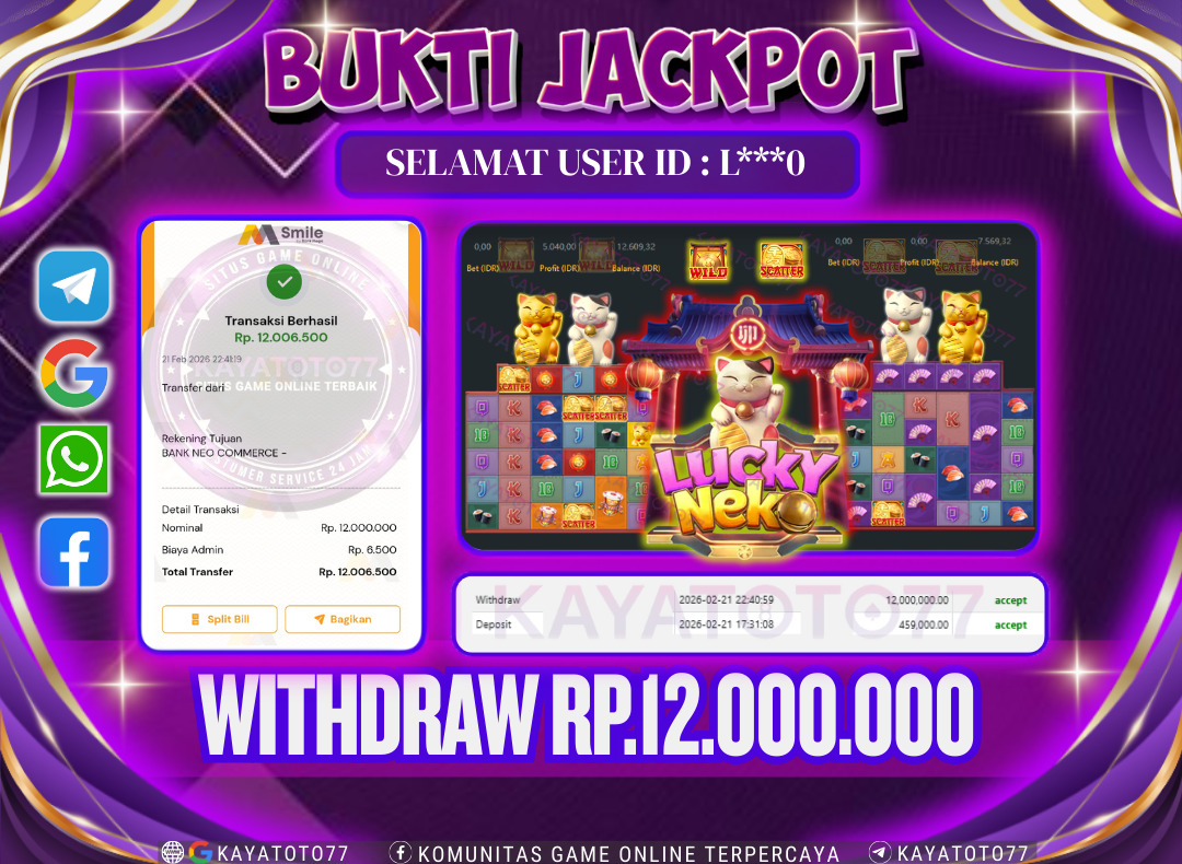 KAYATOTO77 - Bukti Jackpot Besar Di KAYATOTO77 Dalam Permainan PG SOFT  - LUCKY NEKO