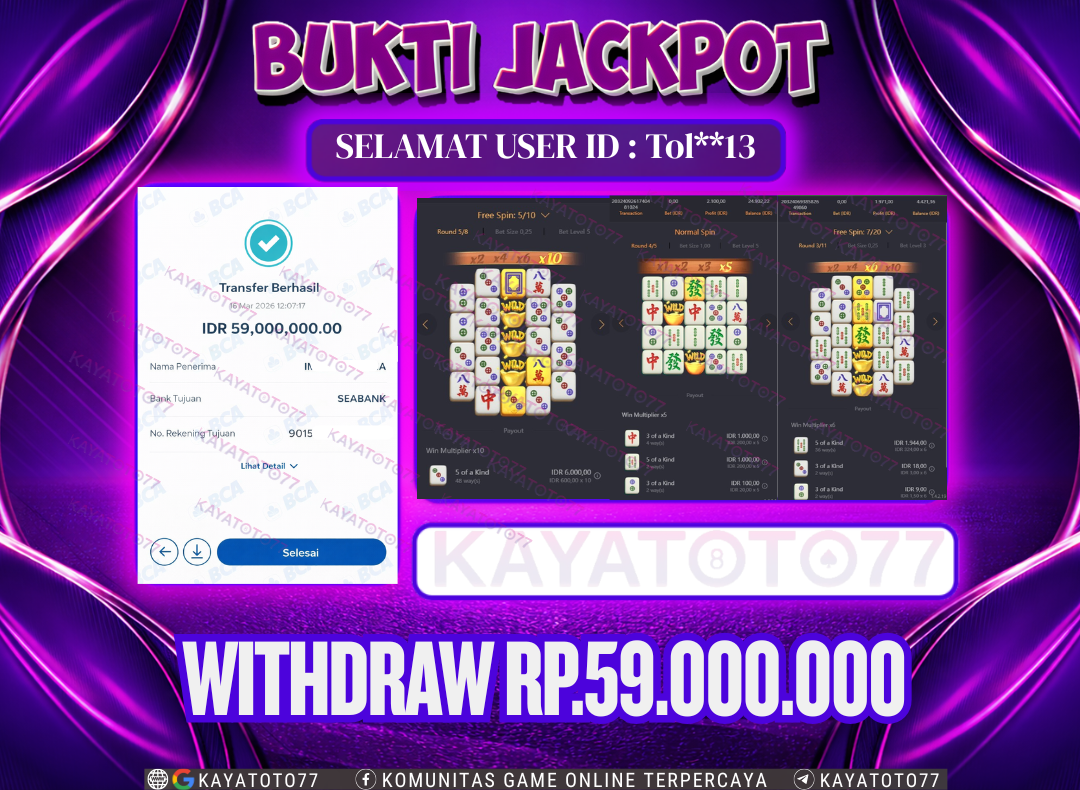 KAYATOTO77 - Bukti Jackpot Besar Di KAYATOTO77 Dalam Permainan PG SOFT  - MAHJONG WAYS 2 